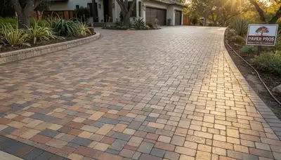 Completed interlocking paver driveway installation by professional landscapers in Sacramento, CA