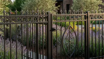 Ornamental black metal fence installation by Chop Chop Landscaping in Sacramento, CA