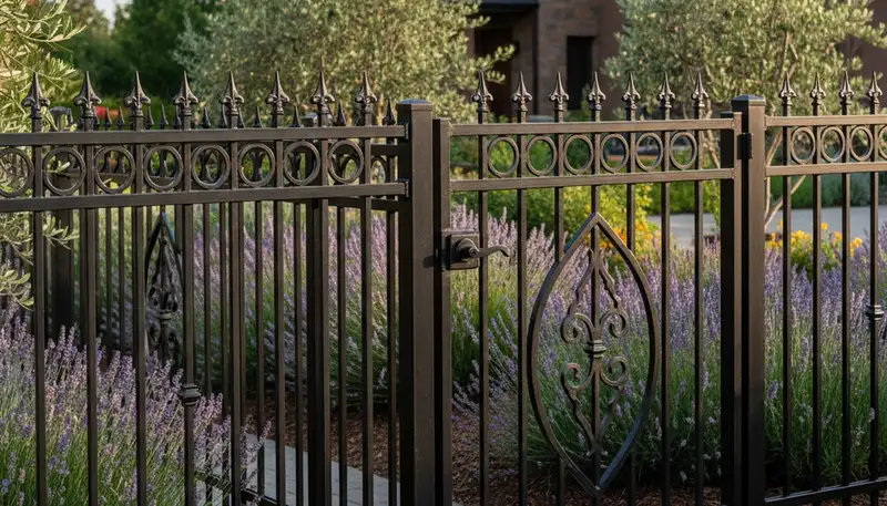 Ornamental black metal fence installation by Chop Chop Landscaping in Sacramento, CA