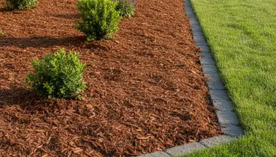 Professional landscape bed edging with fresh mulch in Sacramento, CA by Chop Chop Landscaping