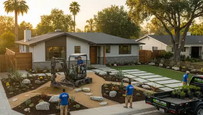 Landscaping team providing yard maintenance services in Sacramento, CA