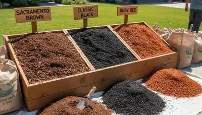 Brown, black, and red mulch variety for Sacramento, CA landscaping by Chop Chop Landscaping
