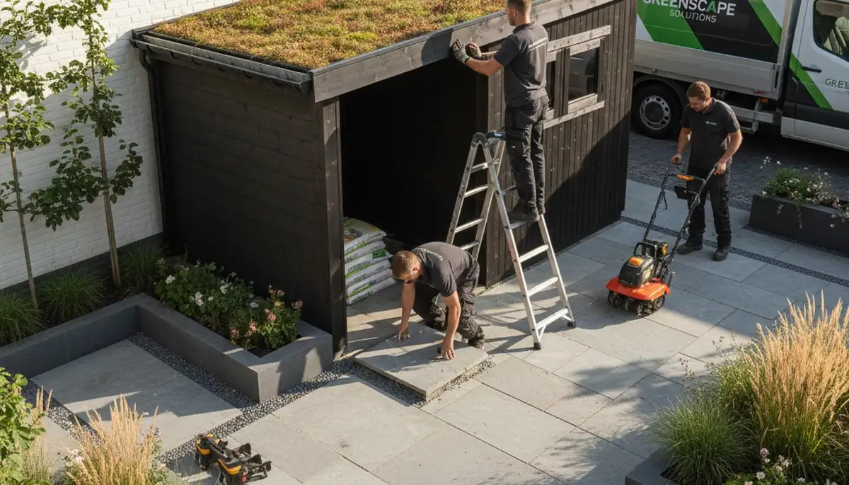 Shed installation in Sacramento, CA by Chop Chop Landscaping for custom outdoor storage solutions