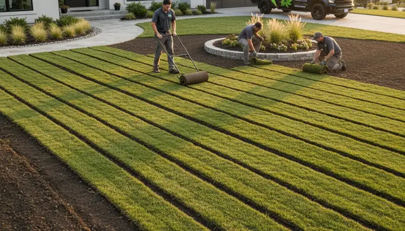 Sacramento, CA landscapers installing sod for a lush, instant lawn