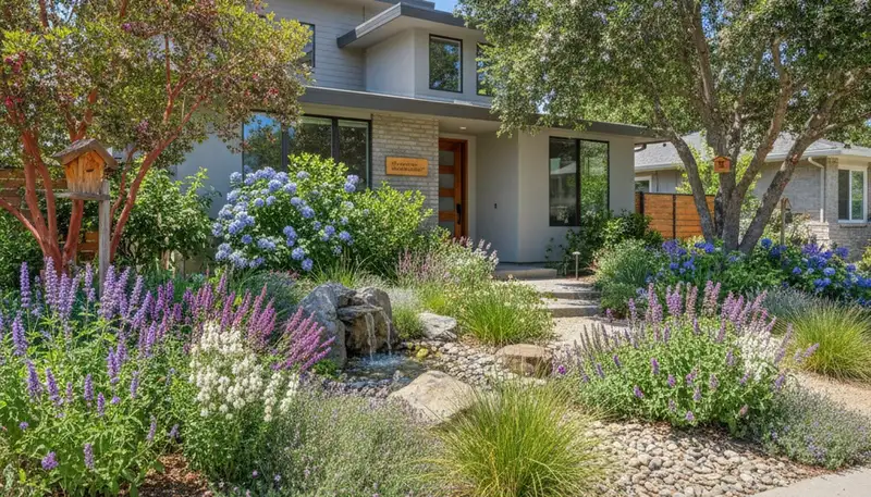 Sustainable native plant garden with drought-tolerant landscaping in Sacramento, CA