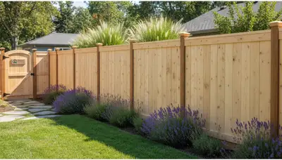 White privacy fence installation by Chop Chop Landscaping in Sacramento, CA showcasing expert craftsmanship