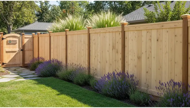 White privacy fence installation by Chop Chop Landscaping in Sacramento, CA showcasing expert craftsmanship